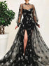 Black High Neck Sparkly Long Sleeves Prom Dress LBQ1097